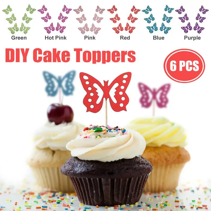 6 шт./компл. Топпер в виде бабочек для кексов украшение тортов ручной работы