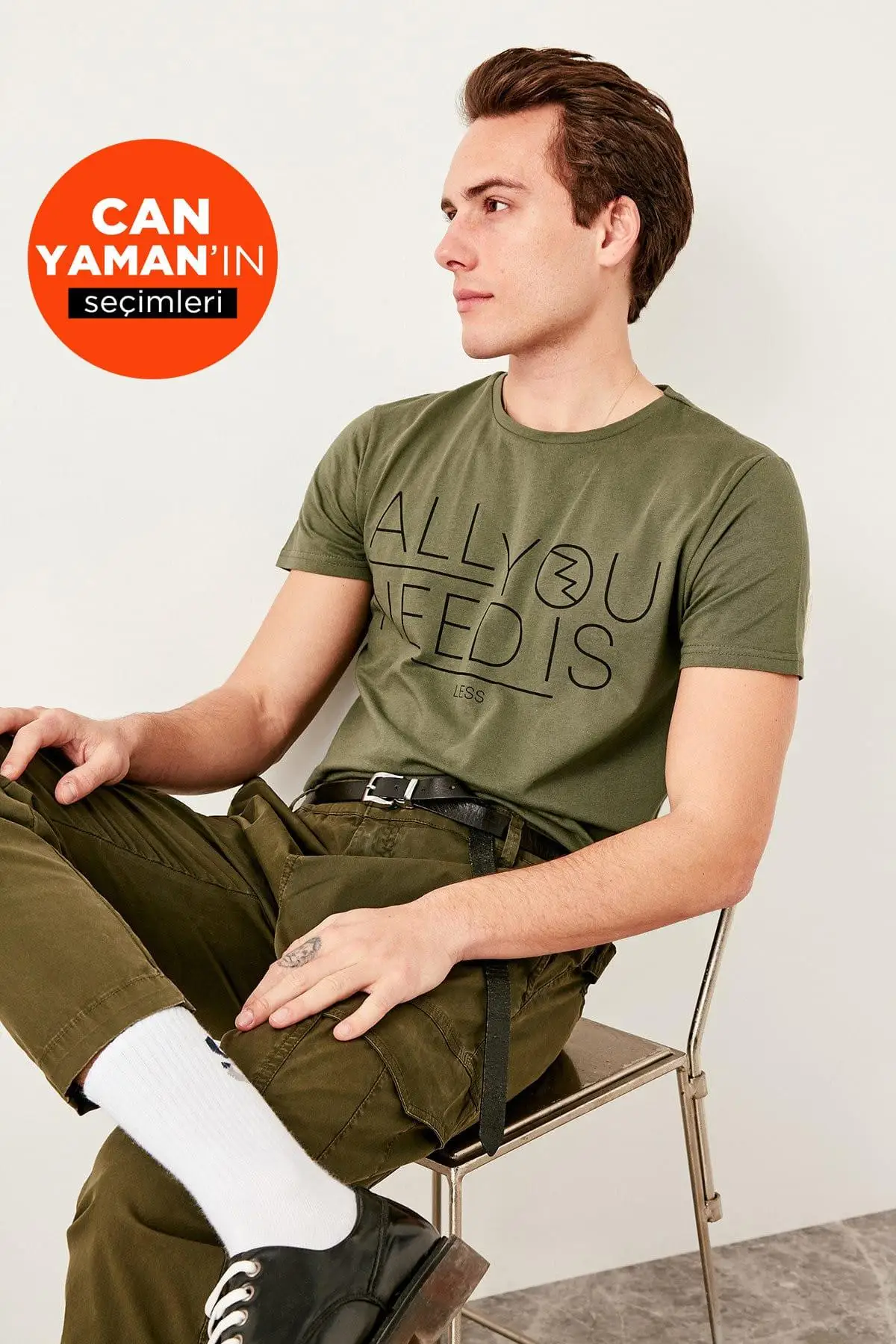 TRENDYOL человек хаки мужские Slim Fit Печатных велосипед шеи Футболка TMNSS19BO0036|Футболки|