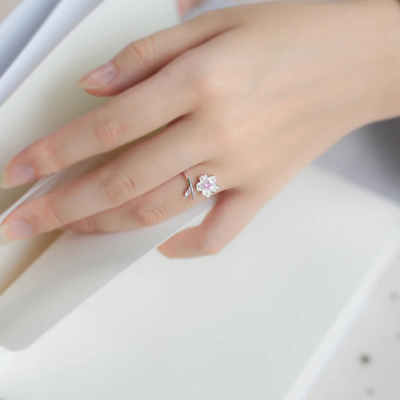 

925 Sterling Silver Ring Wholesale Japan Korea Style Fashion Sweet Beautiful Flower Open Ring Women Jewelry