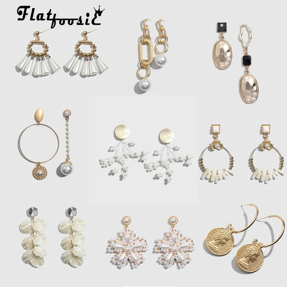 Женские серьги Flatfoosie длинные геометрические из смолы с искусственным жемчугом в