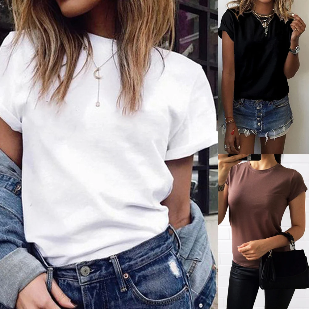 Однотонная футболка высокого качества 14 цветов стандартная Женская хлопковая
