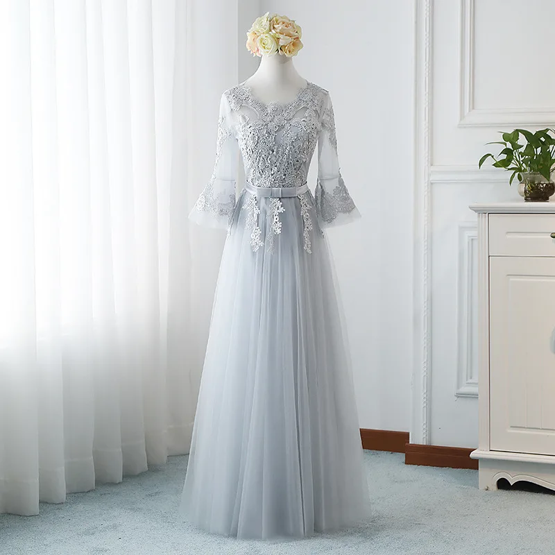 Длинные платья подружки невесты серое кружевное платье женское с круглым