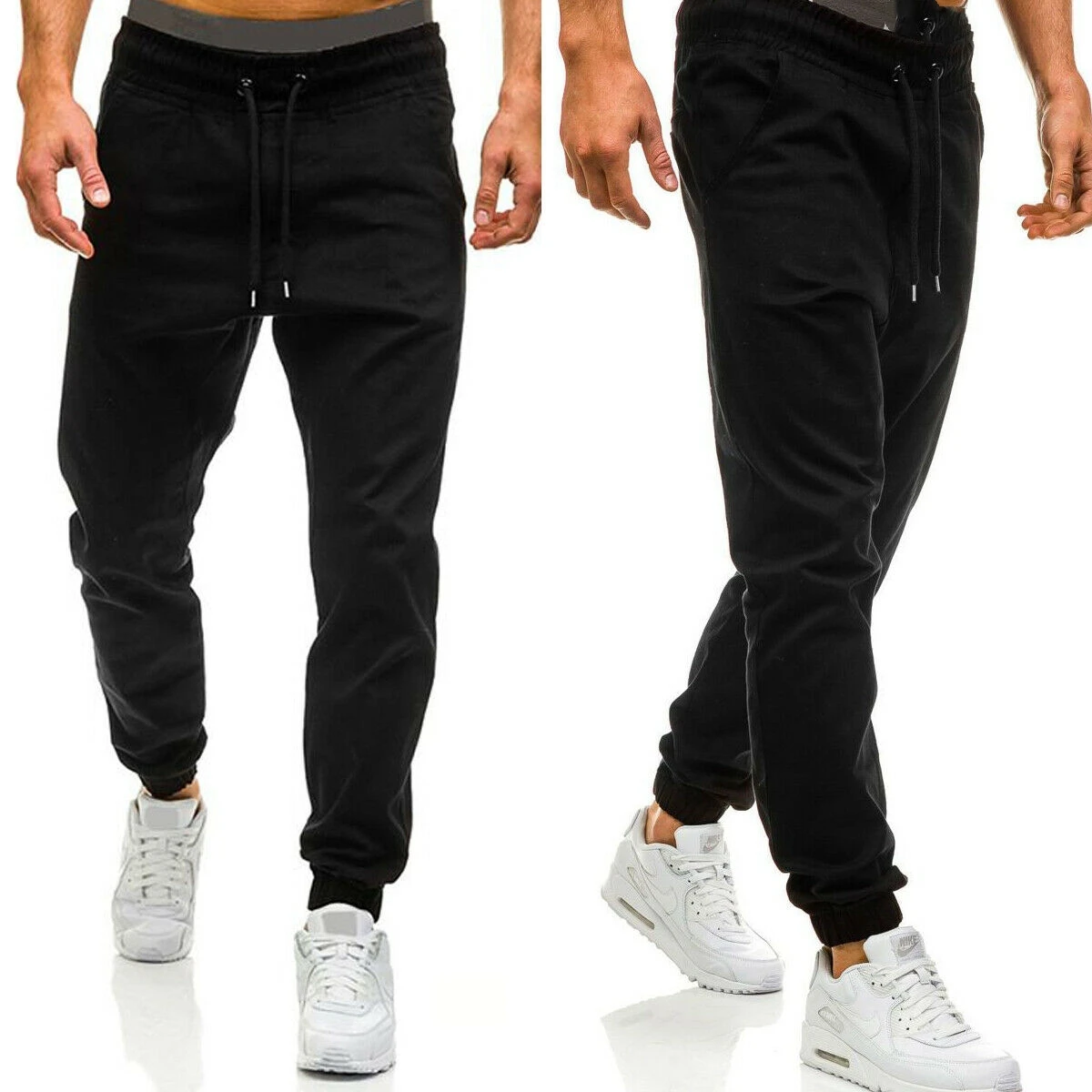 

Fashion Men Casual Ankle-tie Joggers Pants New Male Elastic Waist Loose Cargo Pants Penclil Pants with Pockets