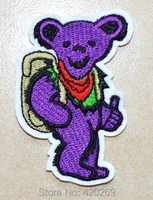 hot sale purple grateful dead grooving dancing bear green bag thumb iron on patches appliques made of cloth100 quality