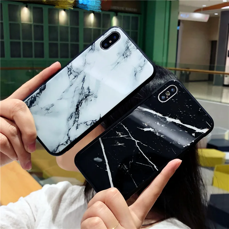 KISSCASE чехол из закаленного стекла для iPhone X XS 7 Plus мраморный узор стекло с мягкими