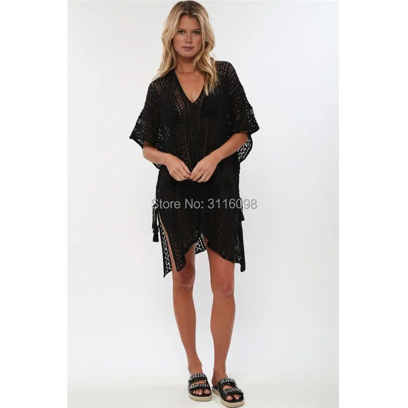 Женское пляжное платье белое вязаное крючком платье-парео пляжная одежда для