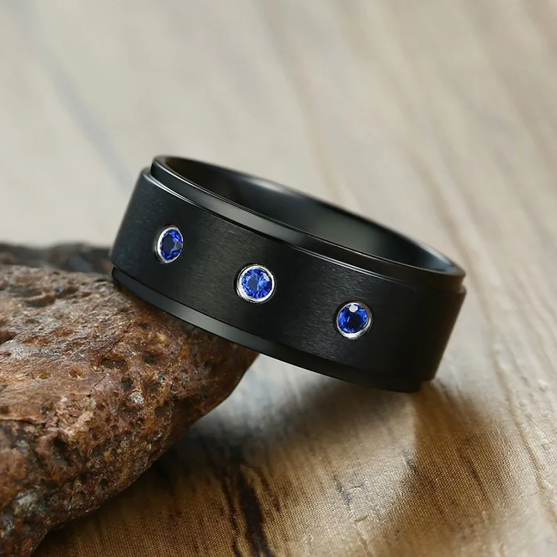Мужские кольца Vnox Introverted Blue CZ из матовой нержавеющей стали Подарочные ювелирные
