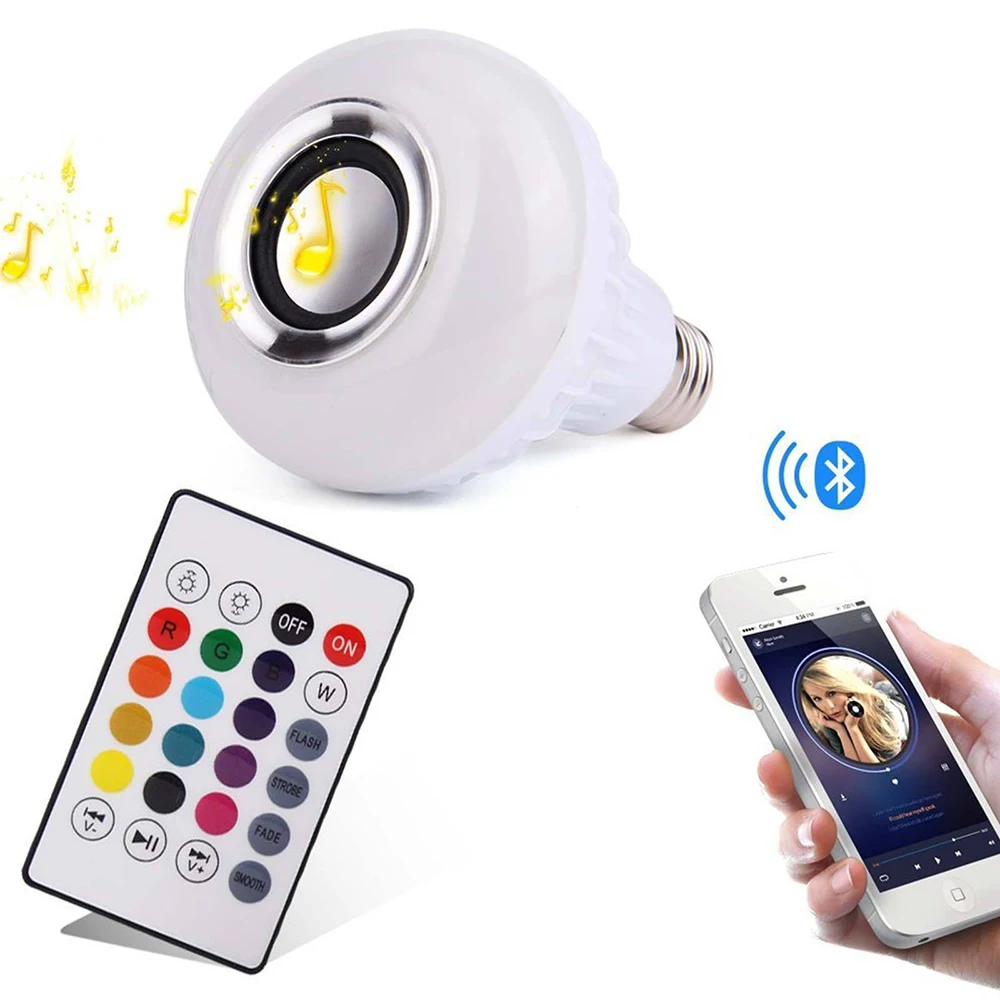 E27 Беспроводной Bluetooth Динамик 12 Вт RGB Шарообразная светодиойдная лампа умный