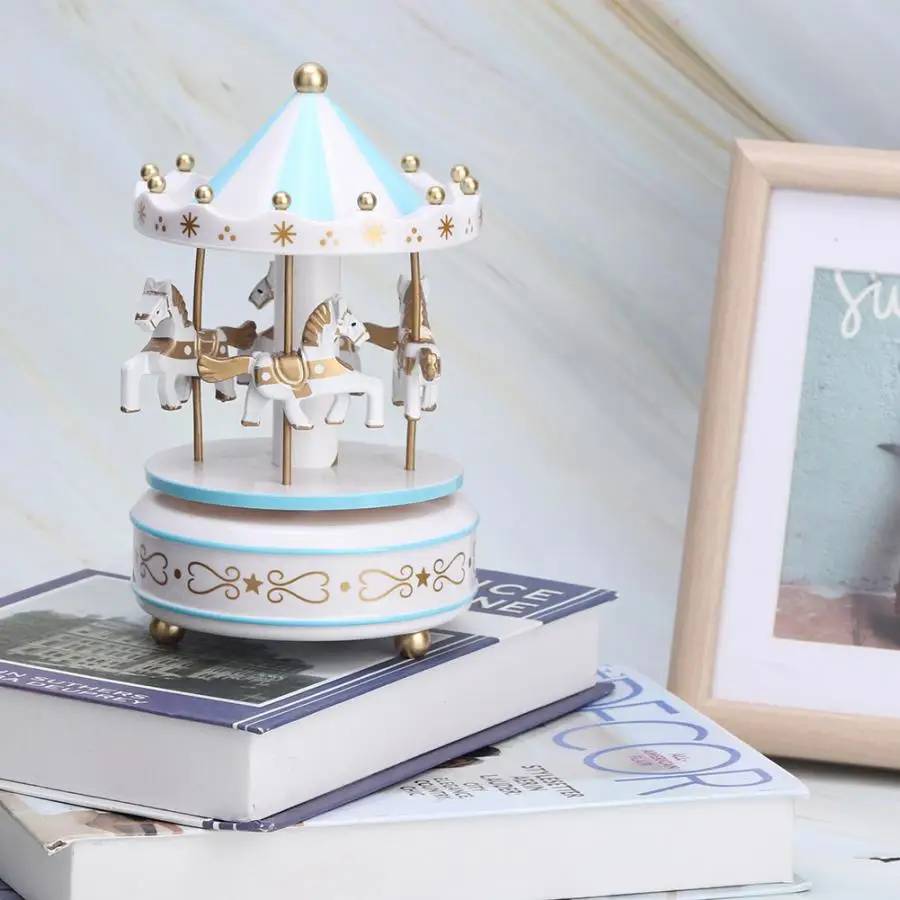 Деревянная музыкальная шкатулка Merry Go Round карусель подарок на Рождество свадьбу