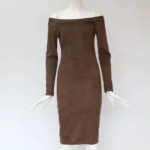 Женское повседневное Замшевое платье миди облегающее коричневое красное