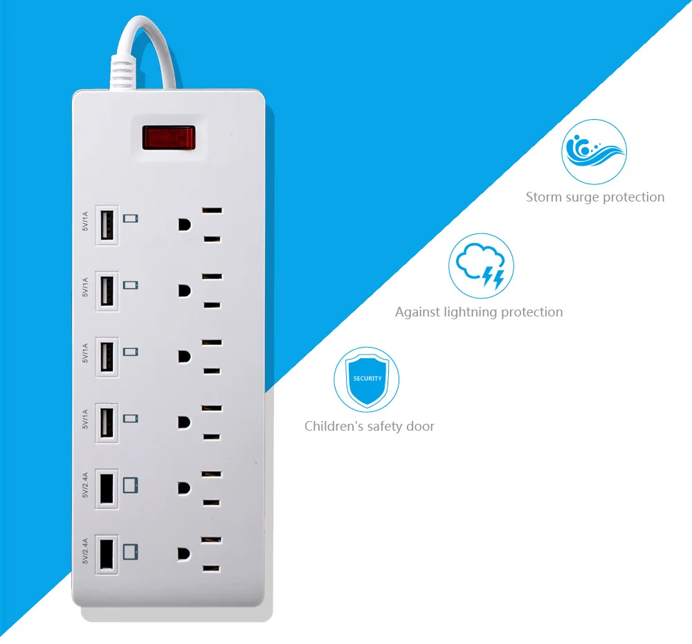Розетка LEORY 5 в А 4 розетки переменного тока 6 удлинителей USB защищенный удлинитель