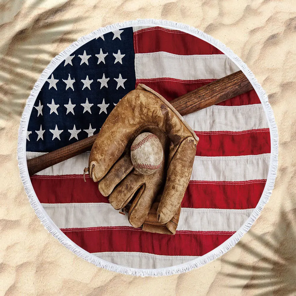 United States American Flag Large Round Beach Towel Microfiber Circle Mat Blanket Bath Tassels Serviette De Plage | Дом и сад