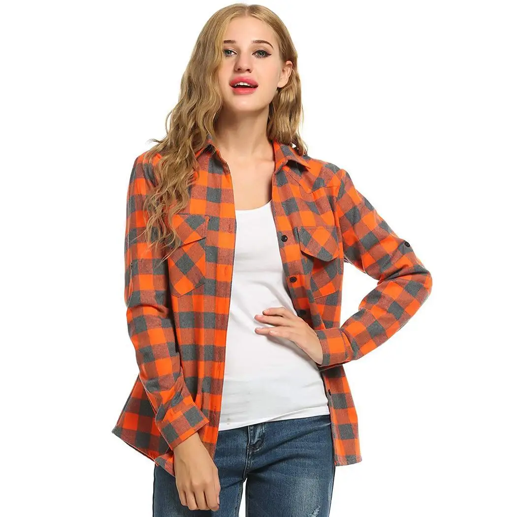 Для женщин повседневные с отложным воротником Roll Up рукава манжетами решетки