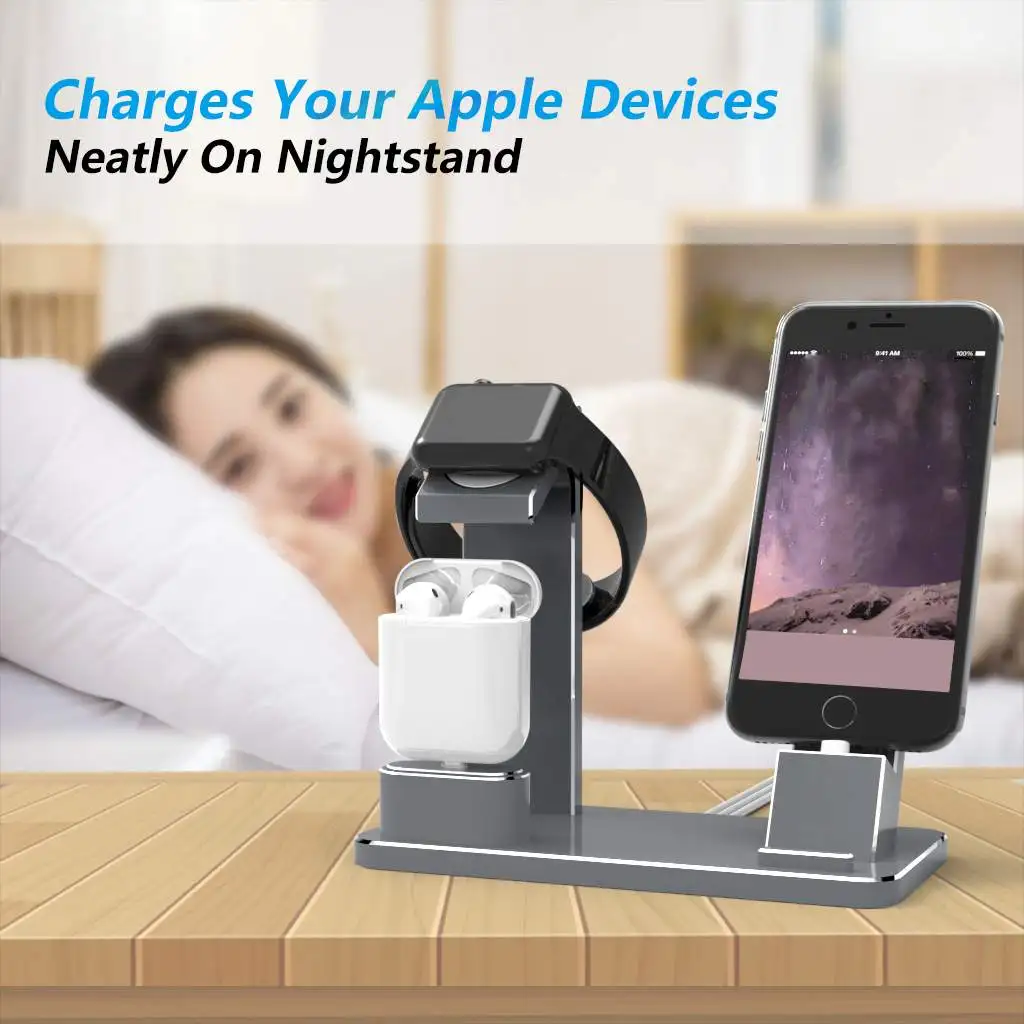 Металлическое Зарядное устройство Док станция держатель для iPhone Airpods Apple Watch