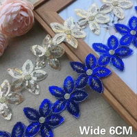 hot 6cm wide glitter organza lace fabric sequins beaded flowers embroidered ribbon collar trim applique for wedding dress sewing