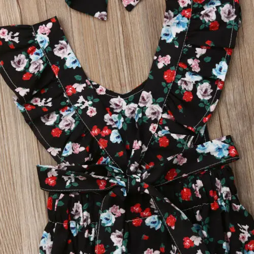 2019 Canis Summer Toddler Baby Girl Flower Bodysuit Headband Outfit Clothes Casual Sunsuit |