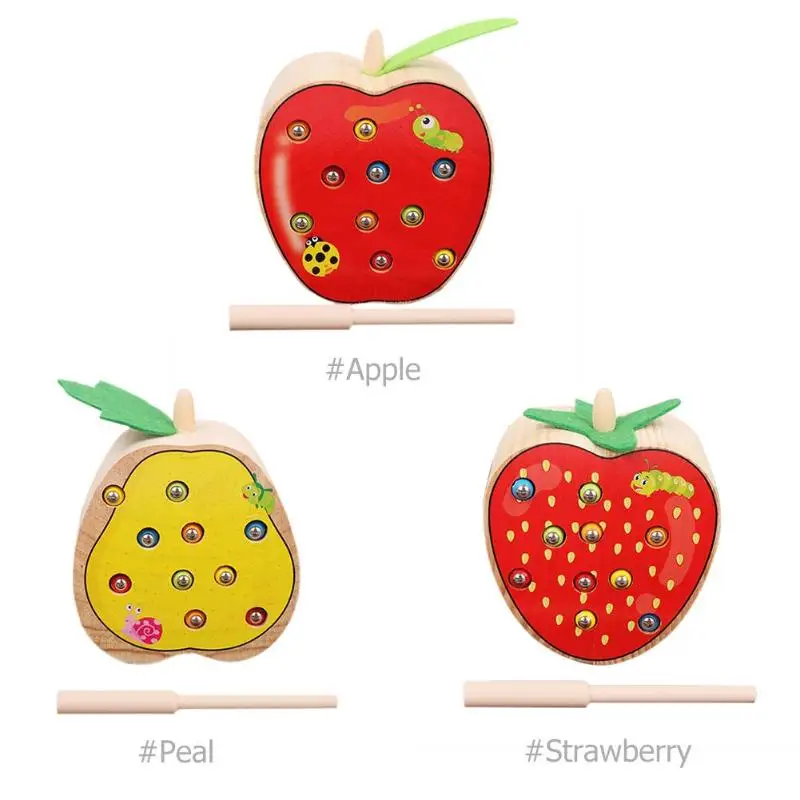 New Type Baby Wooden Toys 3D Puzzle Early Childhood Educational Catch Worm Game Color Cognitive Magnetic Toy for Children | Игрушки и