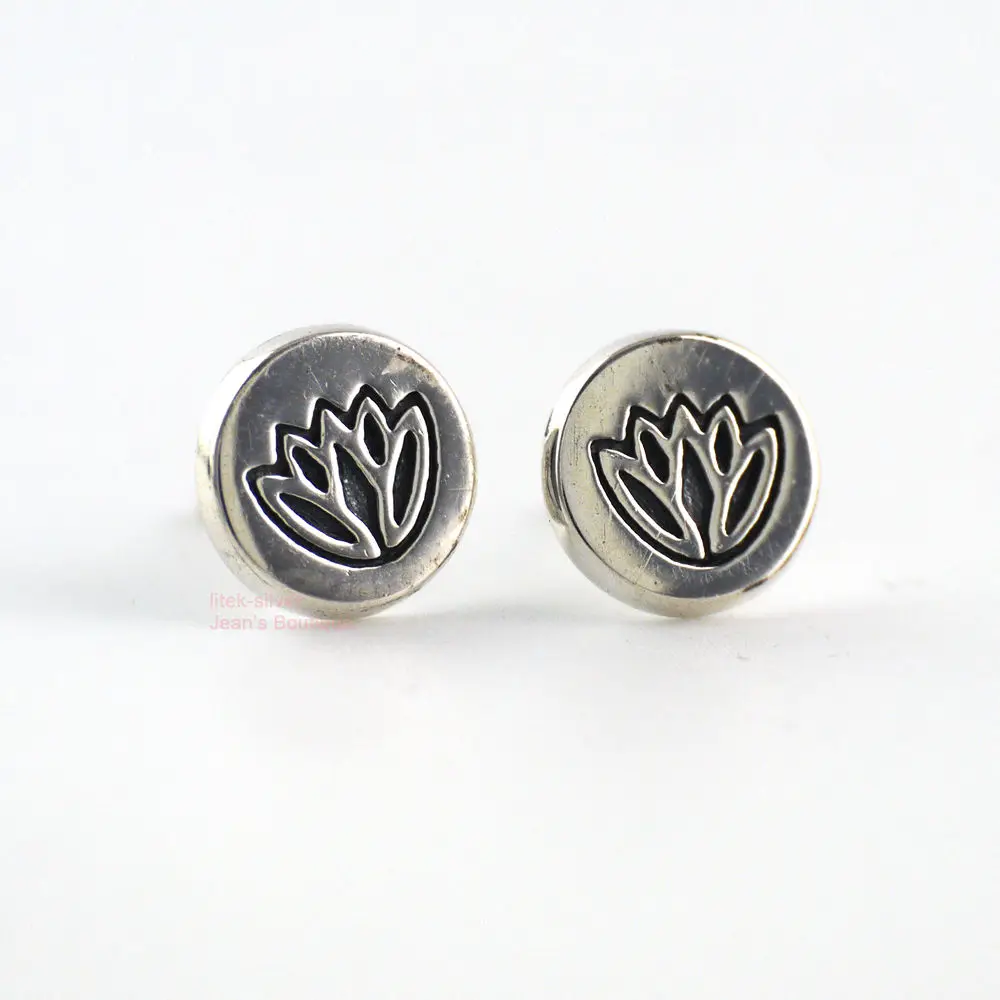 S92-5 Sterling SIL Fashion Jewelry Retro Elegant Lotus Pattern Round Post Stud Earrings A1374 | Украшения и аксессуары