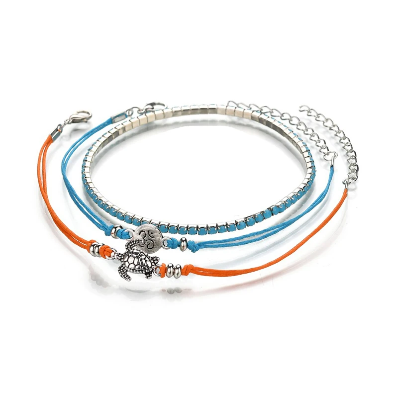 Летние пляжные Многослойные 3D бусины в виде черепахи веревочные лодыжки для