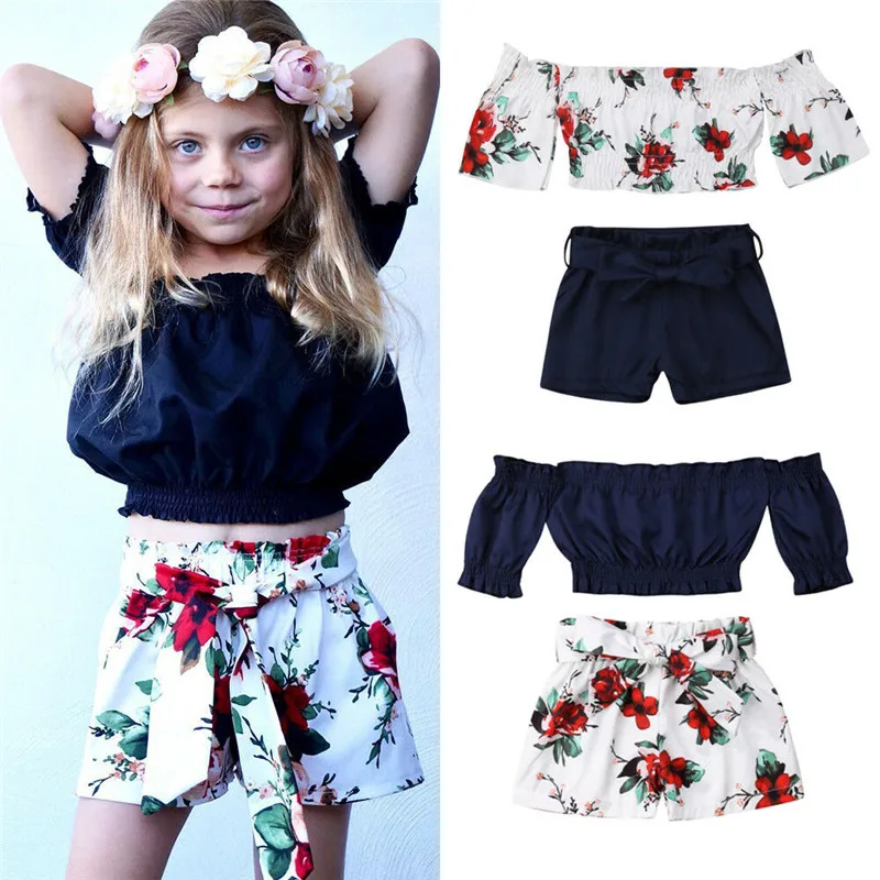 Летние комплекты с цветочным принтом для маленьких девочек модная пляжная