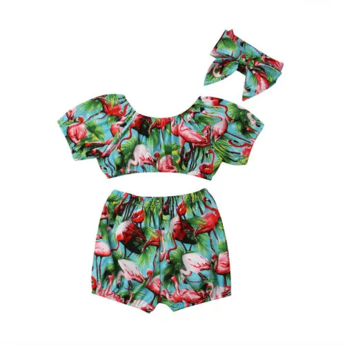 

Boutique girl clothes Toddler Kid Baby Girl Ruffle Flamingo Tops Pants 3pcs Outfits Clothes Summer