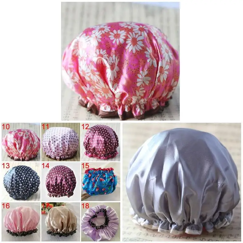 

Lovely Thick Women Shower Caps Colorful Double Layer Bath Shower Hair Cover Adults Waterproof WXV Sale