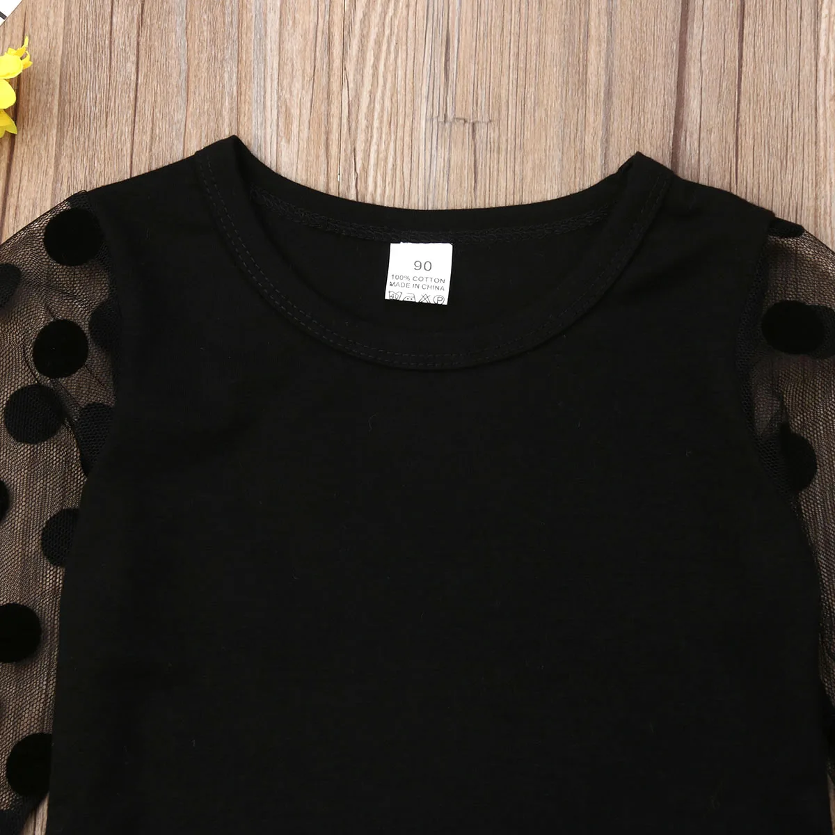 Комплект одежды с цветочным принтом для девочек черная футболка кружевом + белые