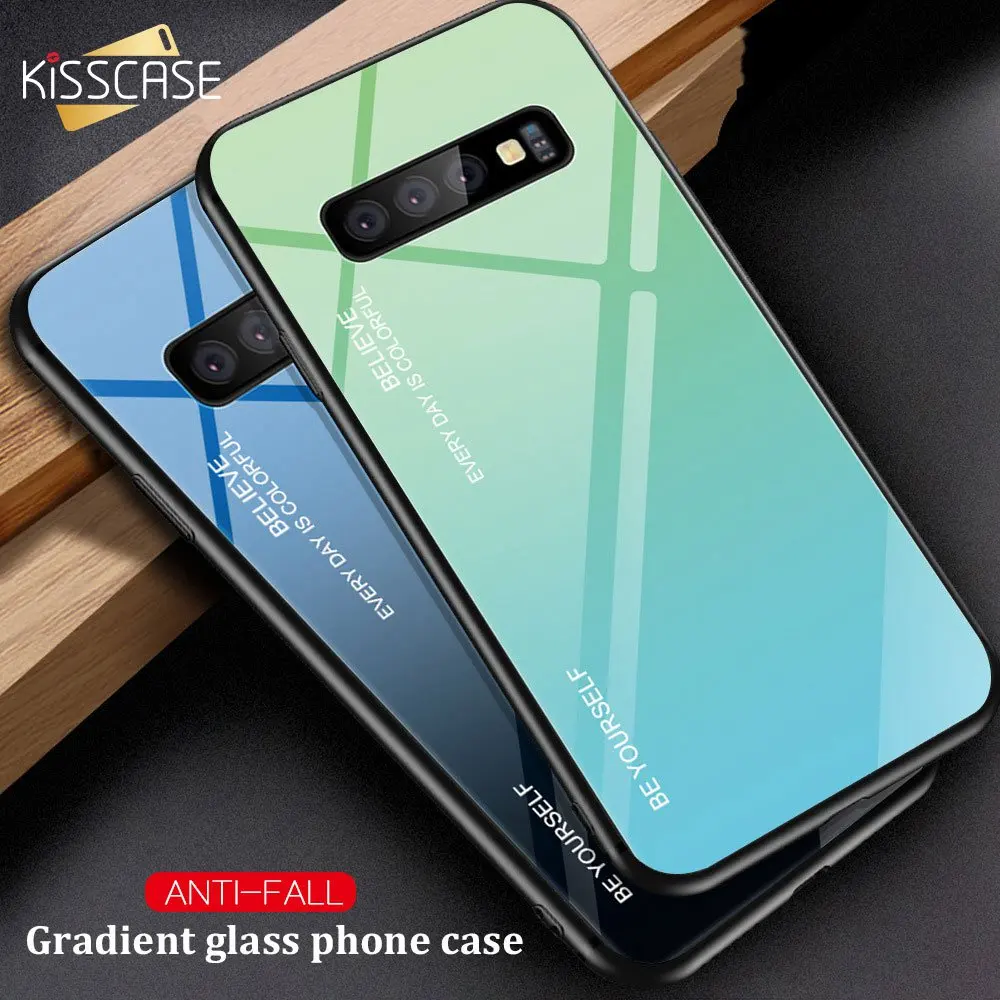 KISSCASE цветной стеклянный чехол для Samsung Galaxy A50 A30 A8S двойной градиентный телефона M20