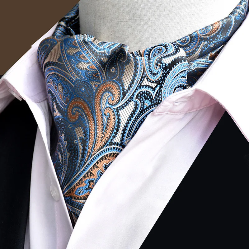 Men's Vintage Paisley Floral Formal Cravat Ascot Tie Scrunch Self British Style Gentleman Polyester Silk Necktie Wedding Party