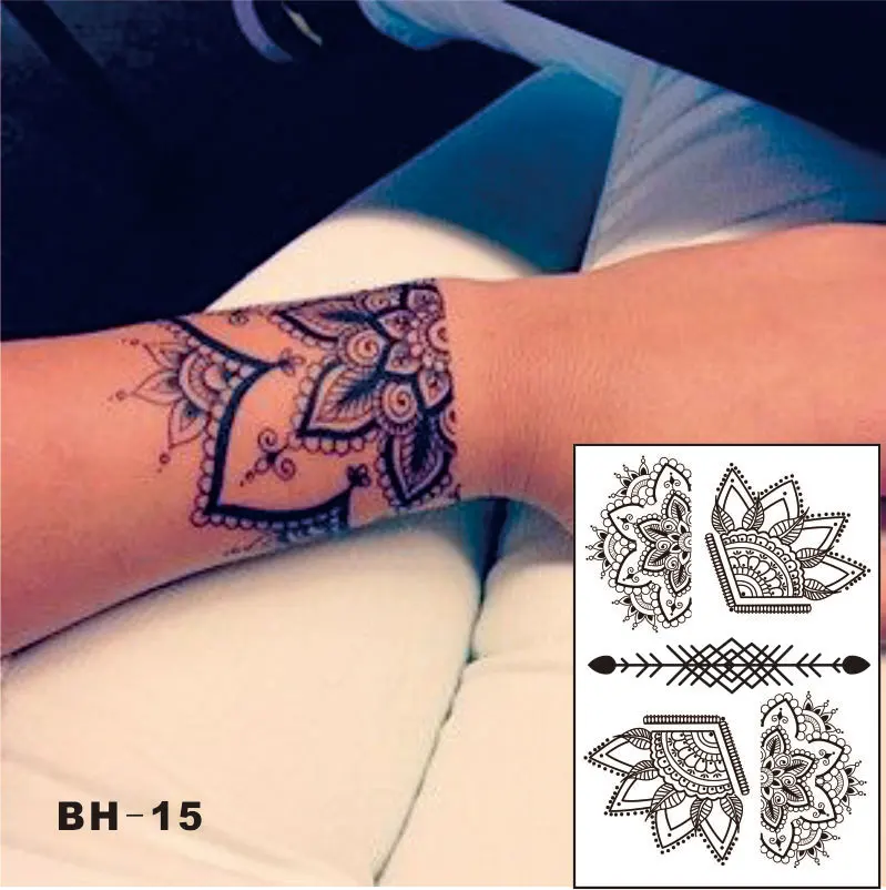 #BH-15 BeautifuL Half Lotus Black Henna Temporary Tattoo with Arrow Pattern Inspired Body Sticker | Красота и здоровье