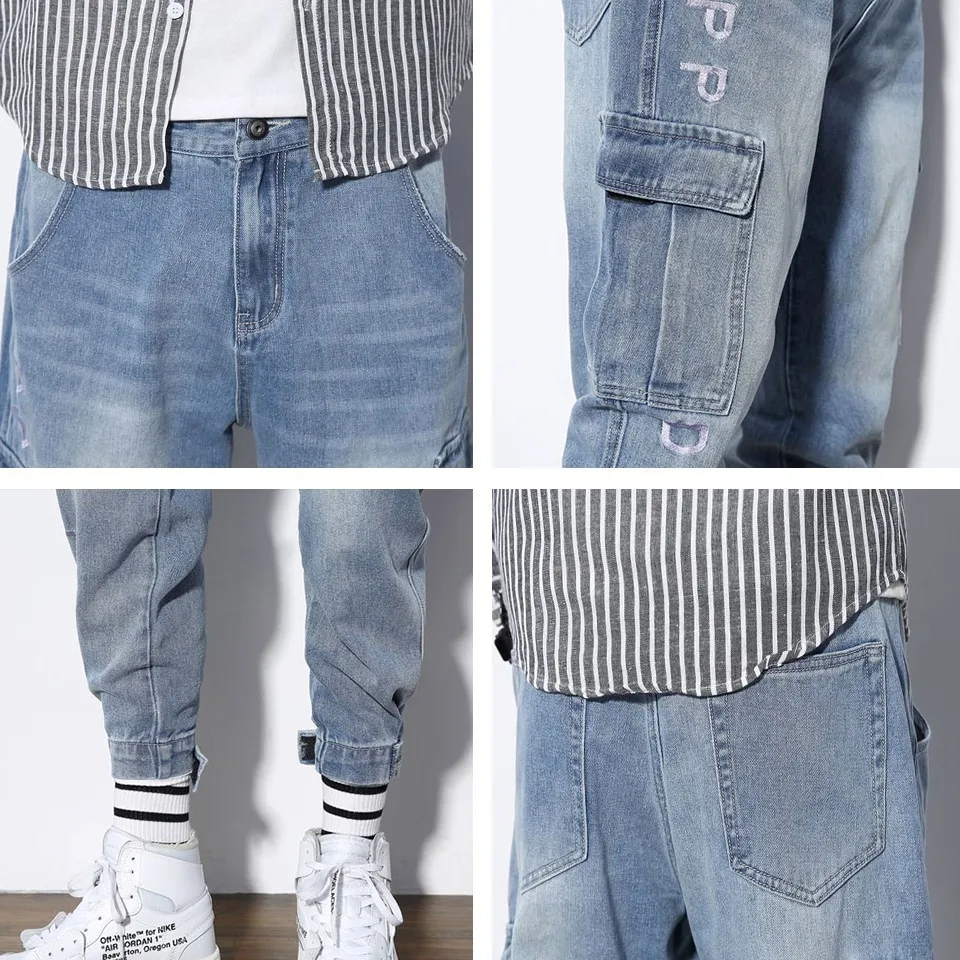 5XL Mens Authentics Big &amp Tall Relaxed Fit Comfort Flex Waist Jean Pants Men Fashion Hip Pop Mutil Pockets Denim Cargo | Мужская