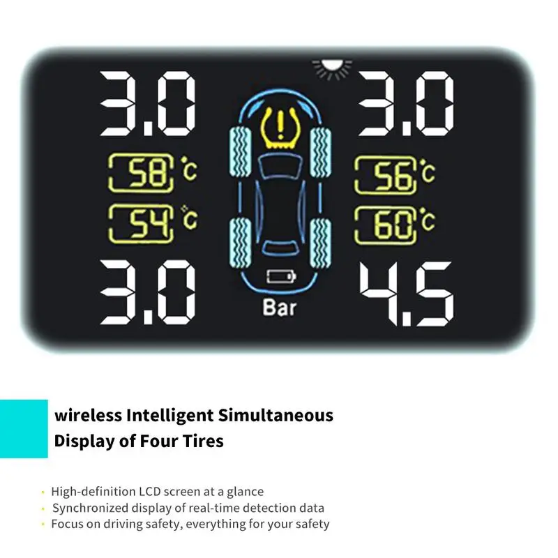 TPMS Built-in External Sensors Solar Charging Automatic Poweron Adjustable Temperature Pressure Unit With 4 2019 | Автомобили и