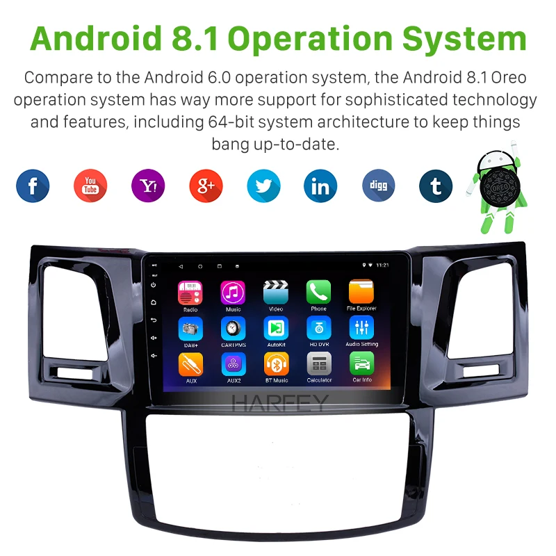 Головное устройство Harfey с GPS Навигатором 9 &quotBluetooth-радио Android 1 для Toyota Fortuner Hilux