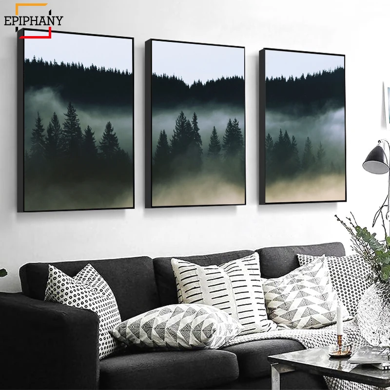 Скандинавский акварельный плакат и принты горы озера пейзаж абстрактная