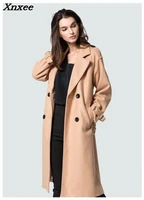 womens casual wool blend trench coat double breasted oversize coat with belt medium long loose style autumnwinter clothing