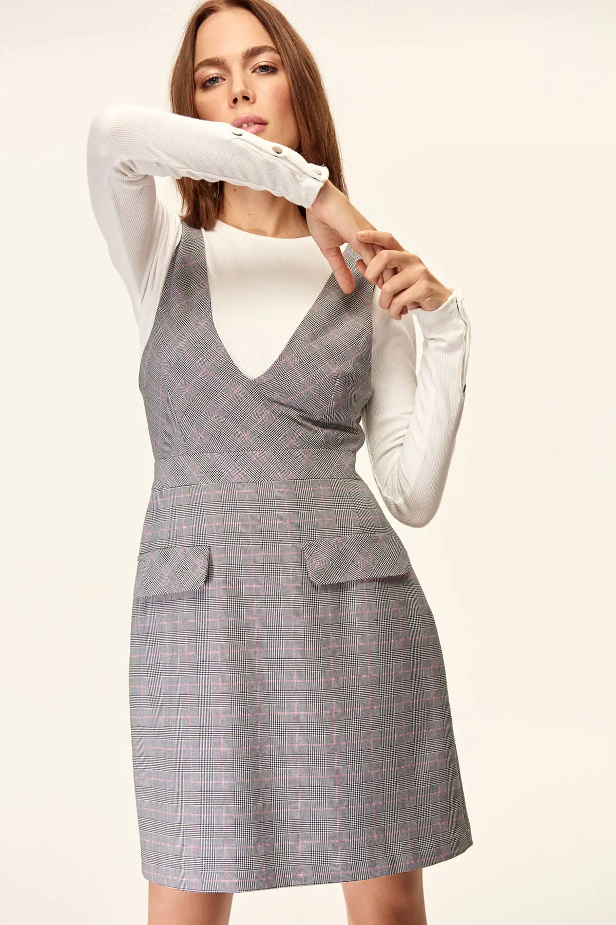 Trendyol Gray Plaid Dress Jilin TOFAW19AA0025 | Женская одежда