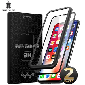 2pcs supcase for iphone xr 6 1 anti scratch premium 3d curved edge anti impact tempered glass screen protector with guide frame free global shipping