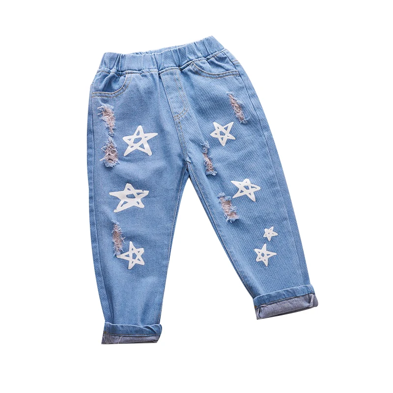 

Модные Штаны для мальчиков; рваные джинсы со звездами для мальчиков; детские джинсовые брюки для мальчиков; повседневные джинсы для малышей