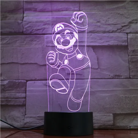 Классическая мультяшная фигурка игры Супер Марио 3D светодиодная USB лампа