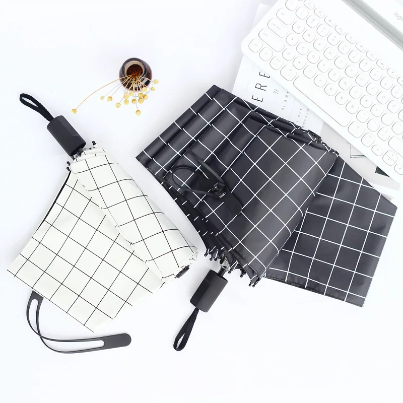 

Plaid Umbrella Tri-Fold Manual Sun Umbrella UV Umbrellas rainy Umbrella