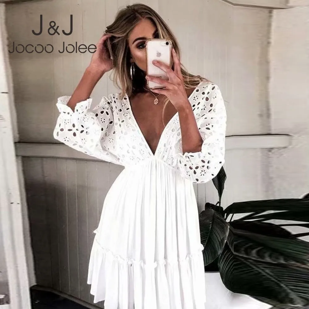 Женское сексуальное ТРАПЕЦИЕВИДНОЕ ПЛАТЬЕ Jocoo Jolee с глубоким V-образным вырезом и