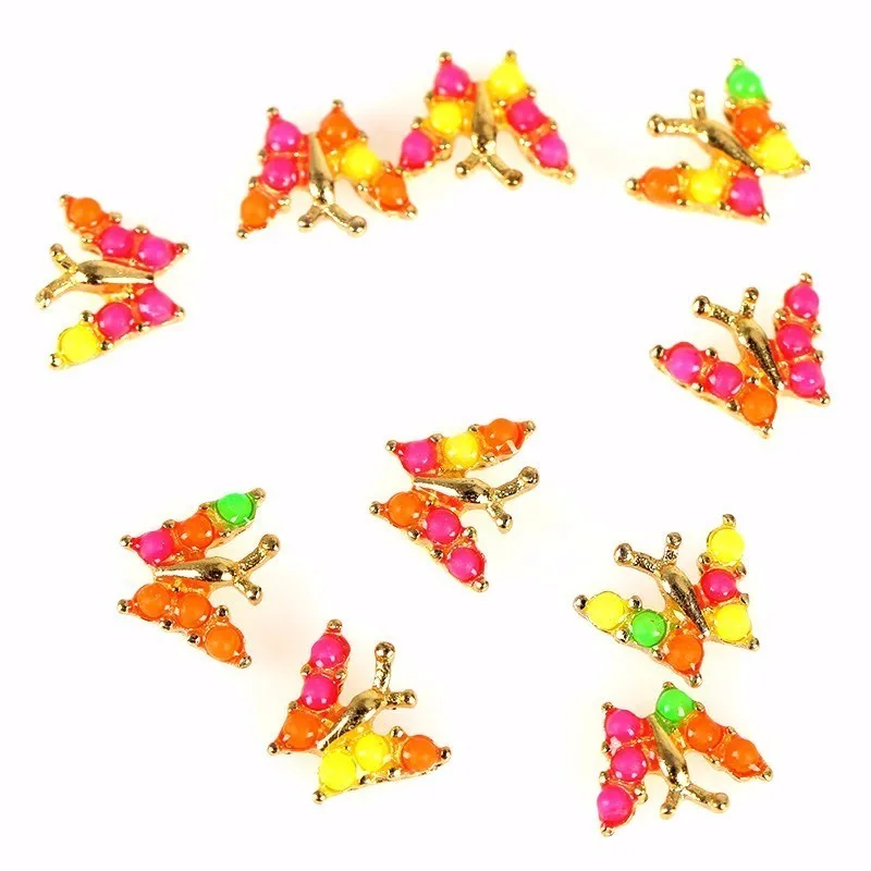 Blueness10pcs Glitter Butterfly Nails Rhinestones Art Decorations Alloy Nail Sticker Charms Colorful Jewelry Beauty | Красота и