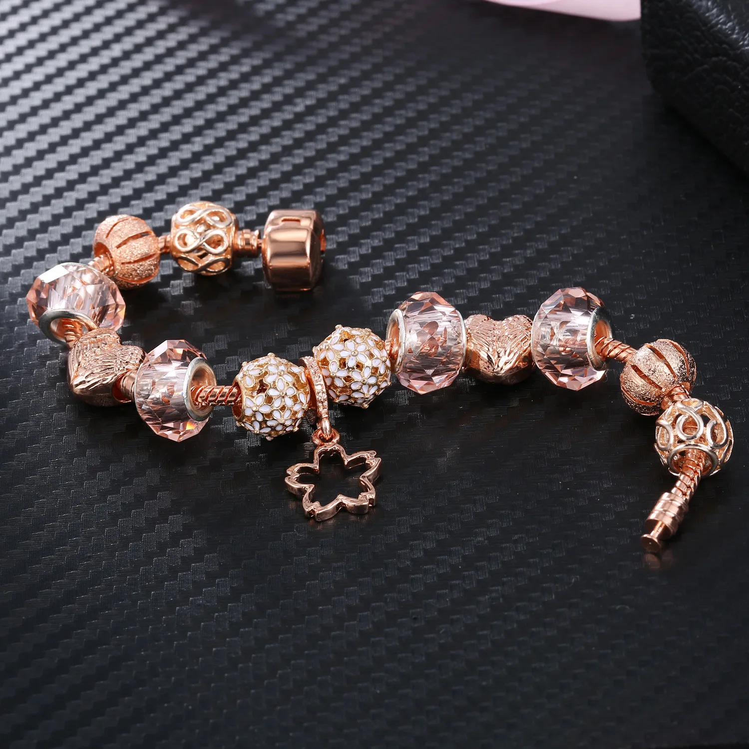 Розовый Кристалл бусины Diy Шарм pandora браслет Femme для женщин девушек винтажные