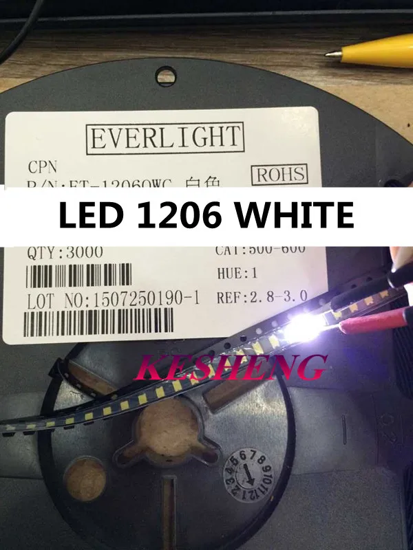 1206 1000pcs White smd led white super bright 3.0-3.6v LED diode light 200-300mcd 5000-8000k | Лампы и освещение