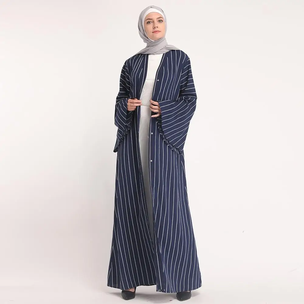 Женское длинное платье халат Abaya в полоску с роговыми рукавами открытый кардиган