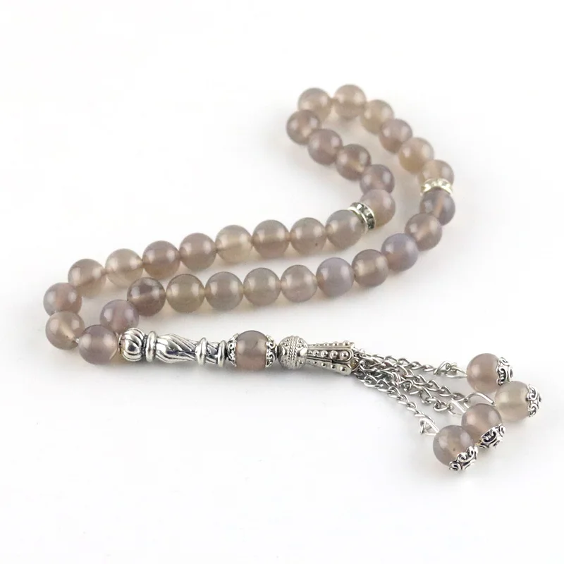 Оригинальный серый браслет с натуральным агатом и бусинами 33 четки 8 мм Tasbih