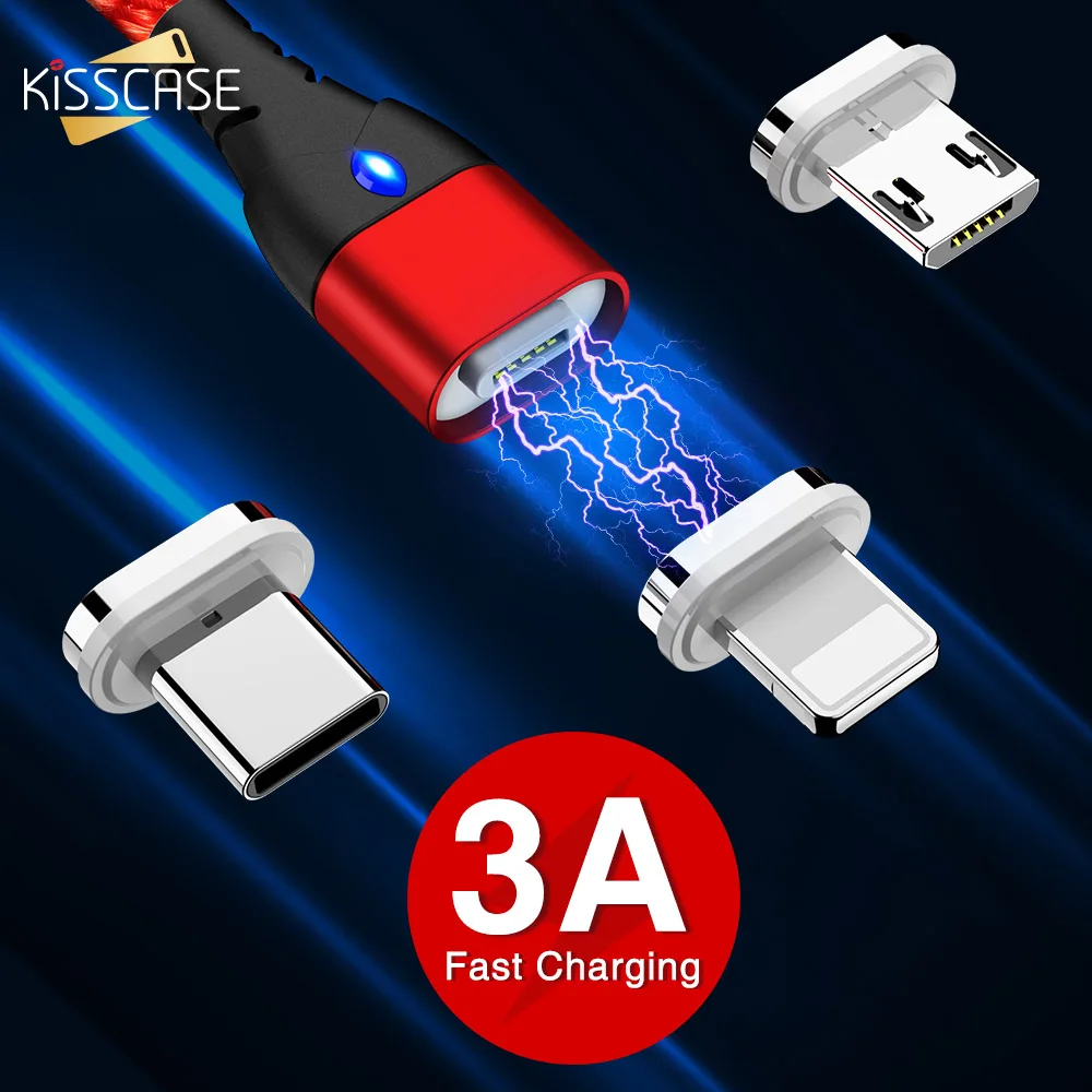Kisscase Магнитный микро USB кабель 3A Быстрая Зарядка Тип C для iPhone Samsung магнит зарядное
