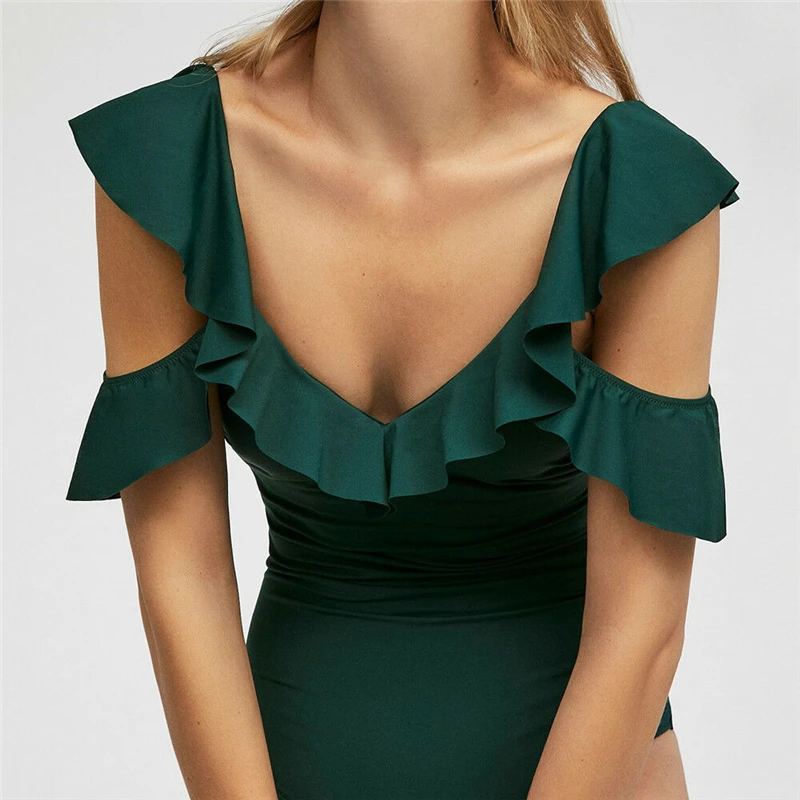 Цельный купальник сексуальный женский бикини бразильский с открытыми плечами