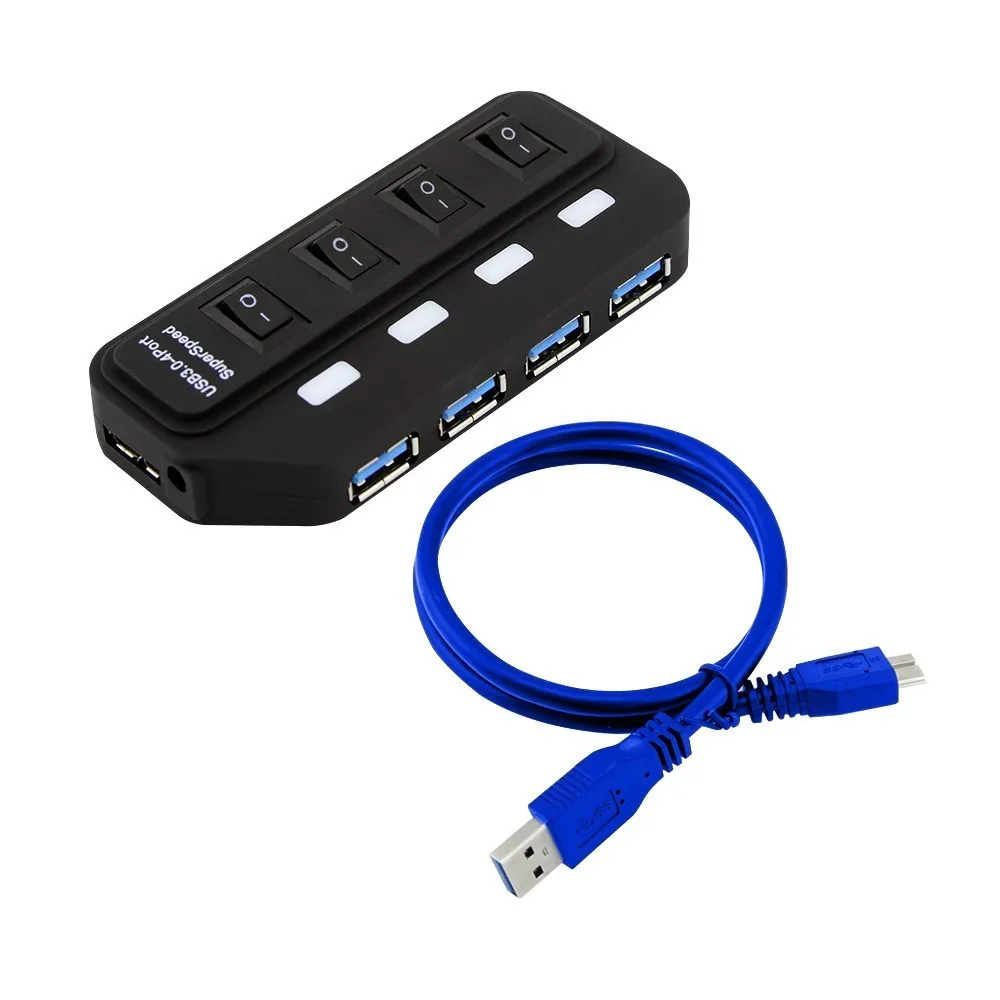 

USB Hub 3.0 High Speed 4 Ports Hub With LED Light On/Off Switch USB3.0 HUB Splitter EU/UK/AU/US Power Adapter For Desktop Laptop