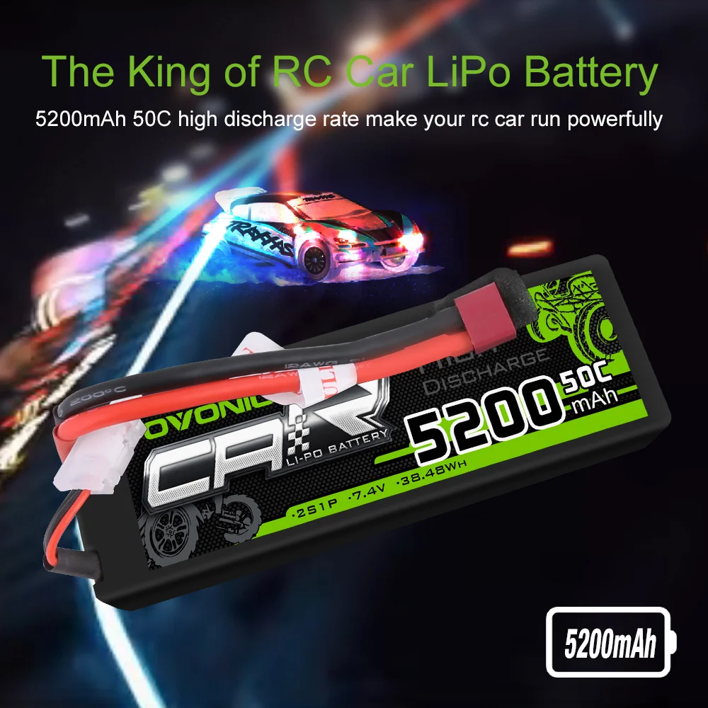 Аккумуляторная батарея 2P ACOVONIC 5200 мАч 7 4 В LiPo 2S1P 50C жесткий корпус Deans Plug для ARRMA 1/8 1/10